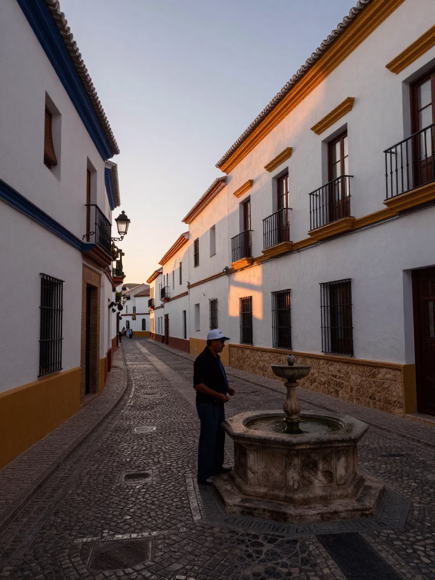 Granada Spain Nautical Dawn Street Scene with Traditional Tea and Local Architecture in in Granada, Spain