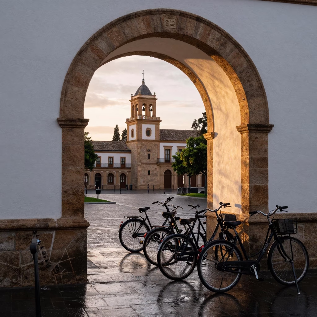 Granada Spain Nautical Dawn University Archway Wet Bicycle Rack in in Granada, Spain