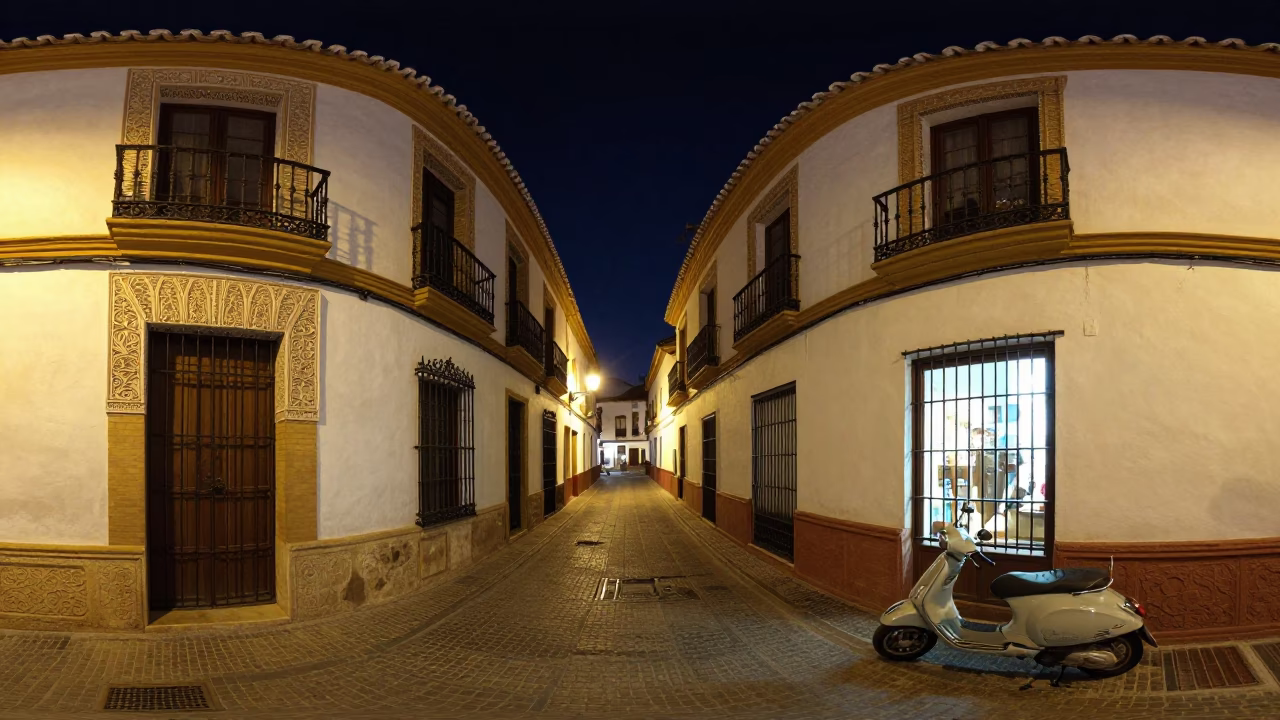 Granada Spain Night Street Scene with Traditional Andalusian Architecture and Evening Activity in in Granada, Spain