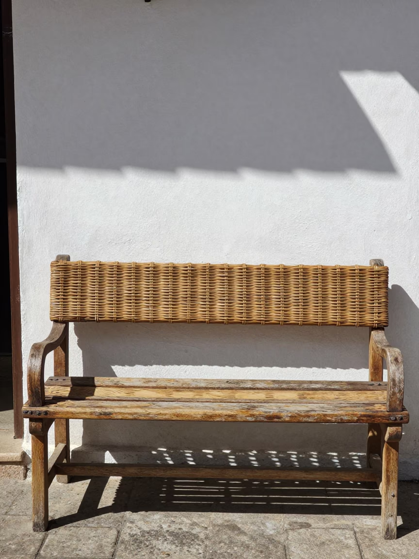 Granada Spain Noon Light Wicker Bench Shadow and Traditional Market Life in in Granada, Spain