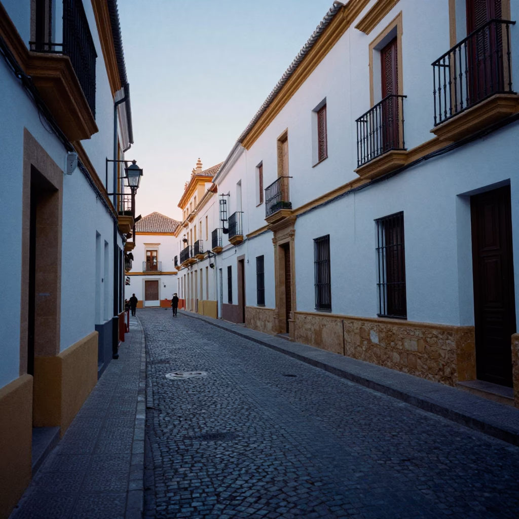 Granada Spain Pre-Dawn Street Scene with Clipboard and Local Commerce Before Sunrise in in Granada, Spain