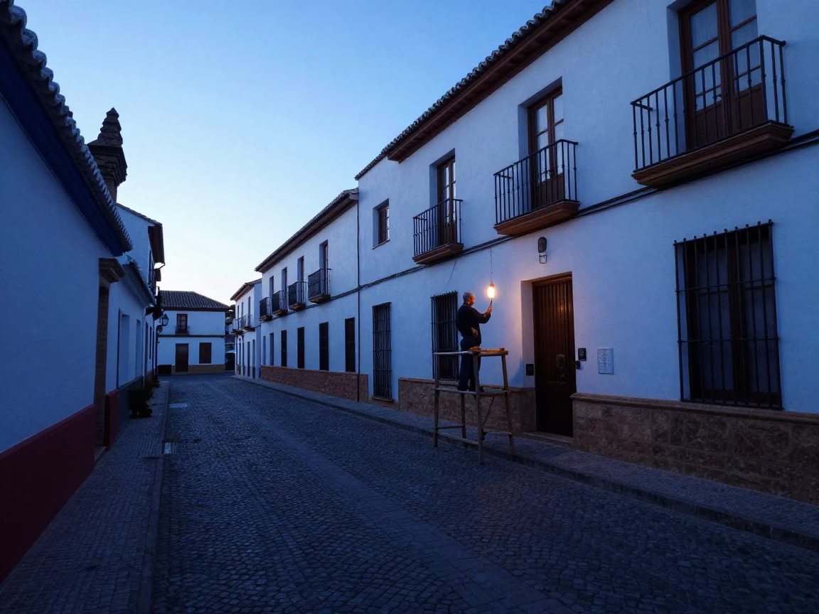 Granada Spain Pre-Dawn Street Scene with Local Artisan and Traditional Breakfast in in Granada, Spain