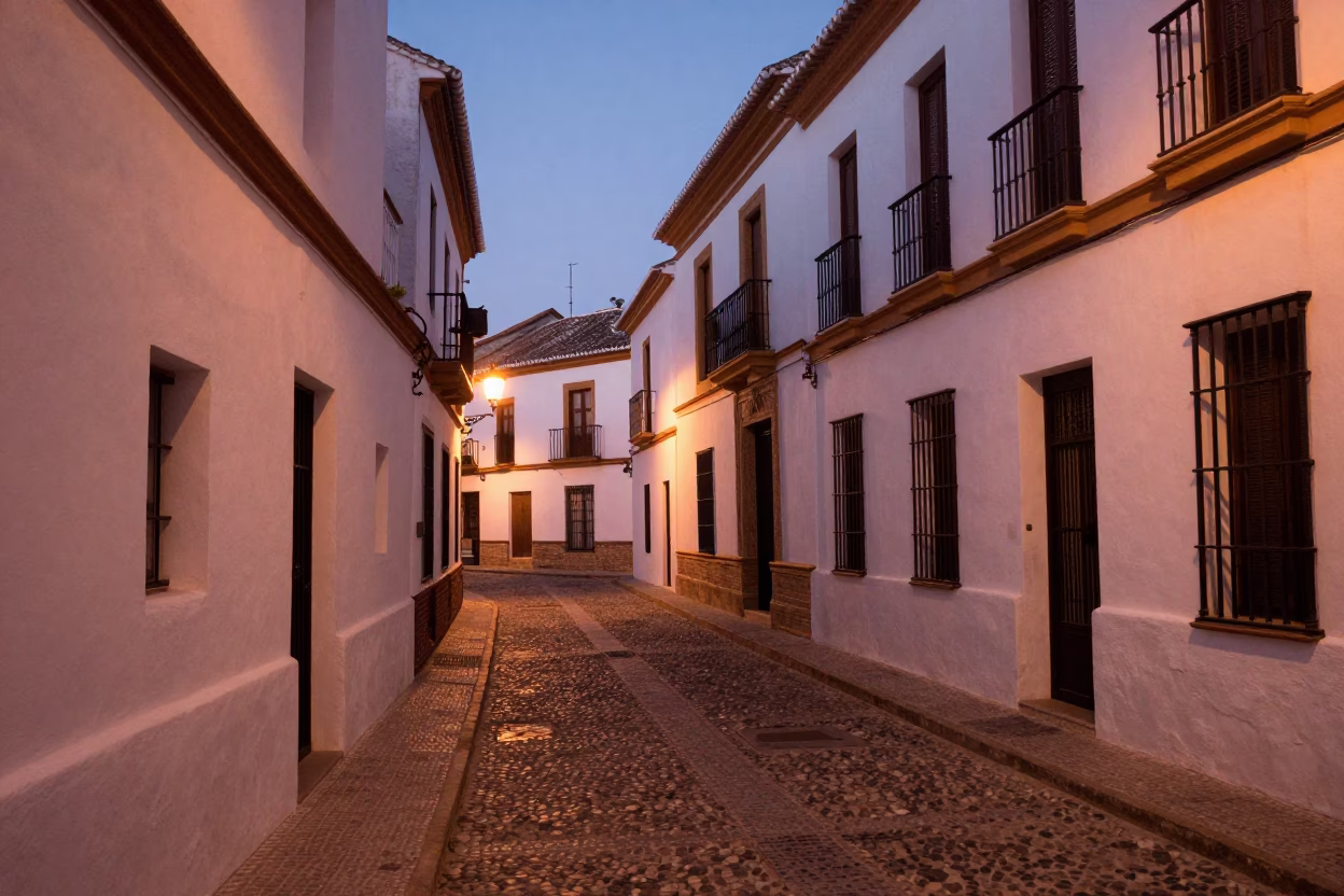 Granada Spain Street Scene Copper Dusk Light Alhambra Background Plaster Wall Sun Stripe in in Granada, Spain
