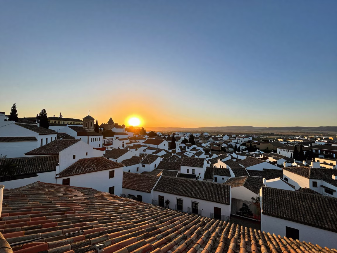 Granada Spain Sunset Landscape View of Albaicin District and Sierra Nevada Mountains in in Granada, Spain