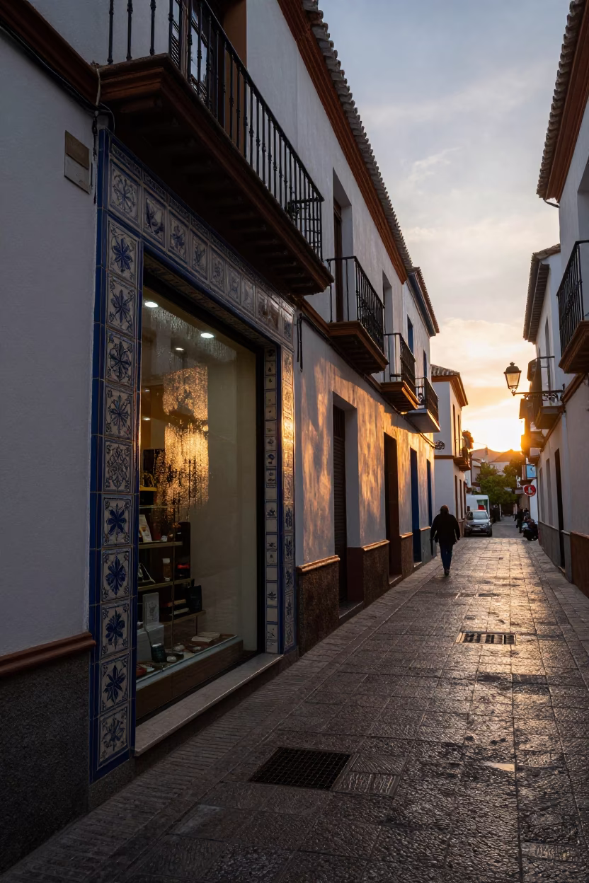 Granada Spain Sunset Street Scene with Condensation and Local Life in in Granada, Spain