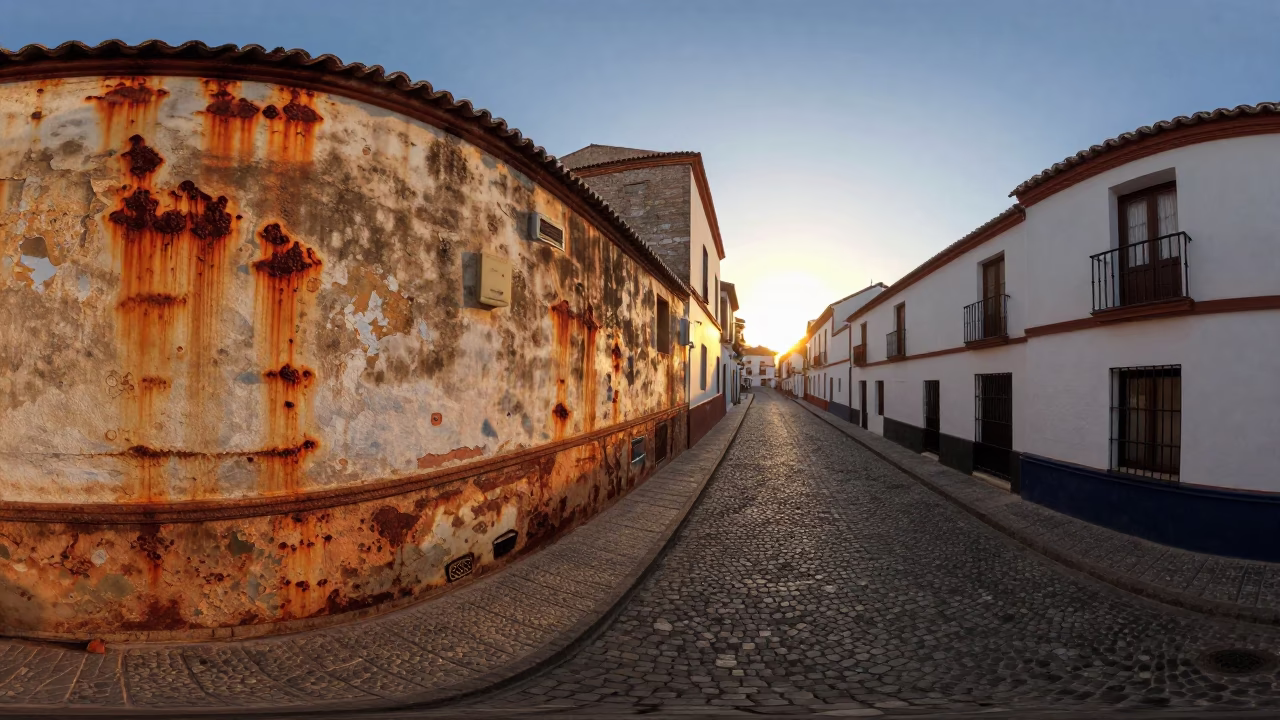 Granada Spain Sunset Street Scene with Rusty Wall and Local Interaction in in Granada, Spain
