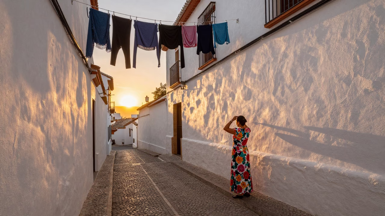 Granada Spain Sunset Street Scene with Traditional Spanish Culture and Warm Light in in Granada, Spain