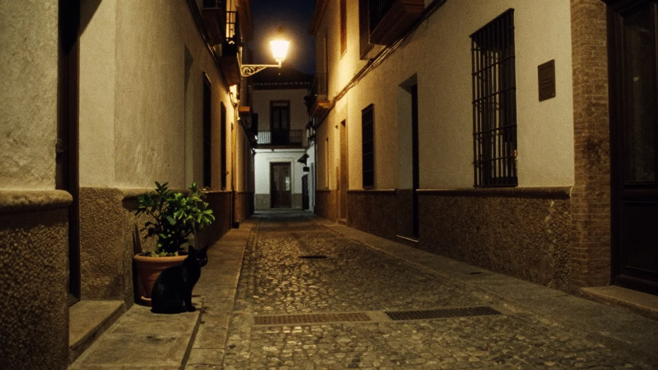 Granada Street Scene at Late At Night Light in in Granada, Spain