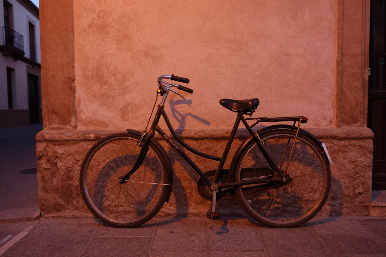 Granada Vintage Bicycle at Copper-toned Light Before Dusk in in Granada, Spain