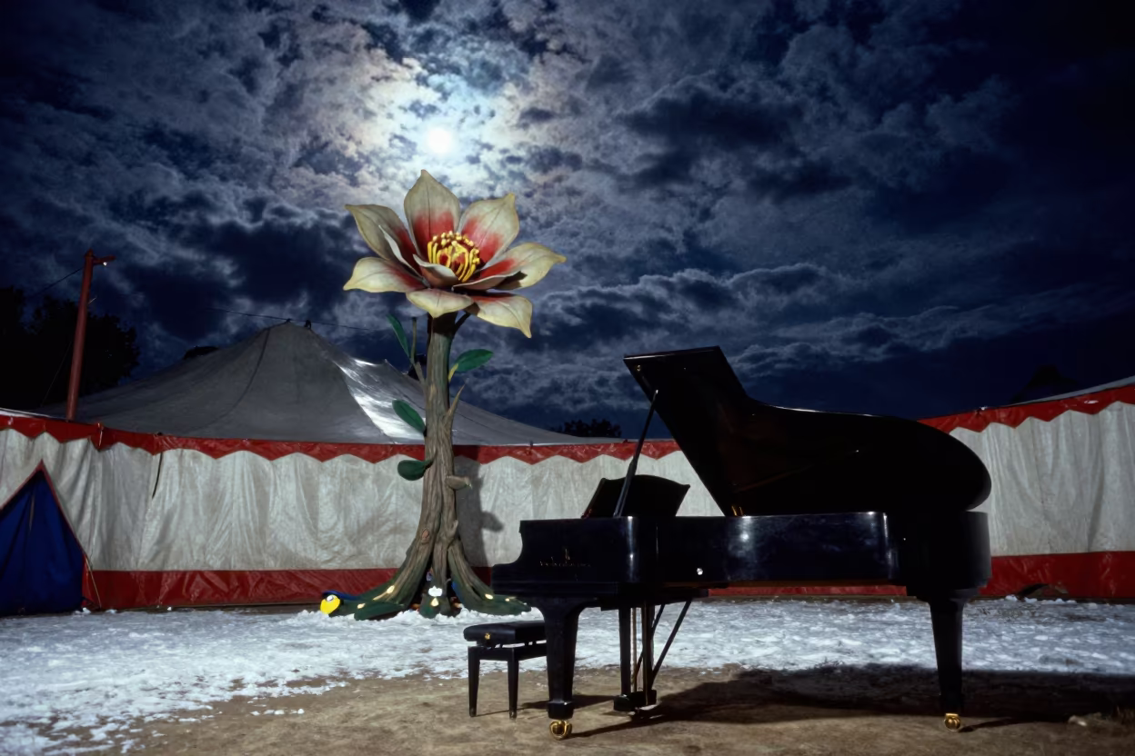 Grand Piano Under Moonlit Circus Tent Murino in under a circus tent in Murino