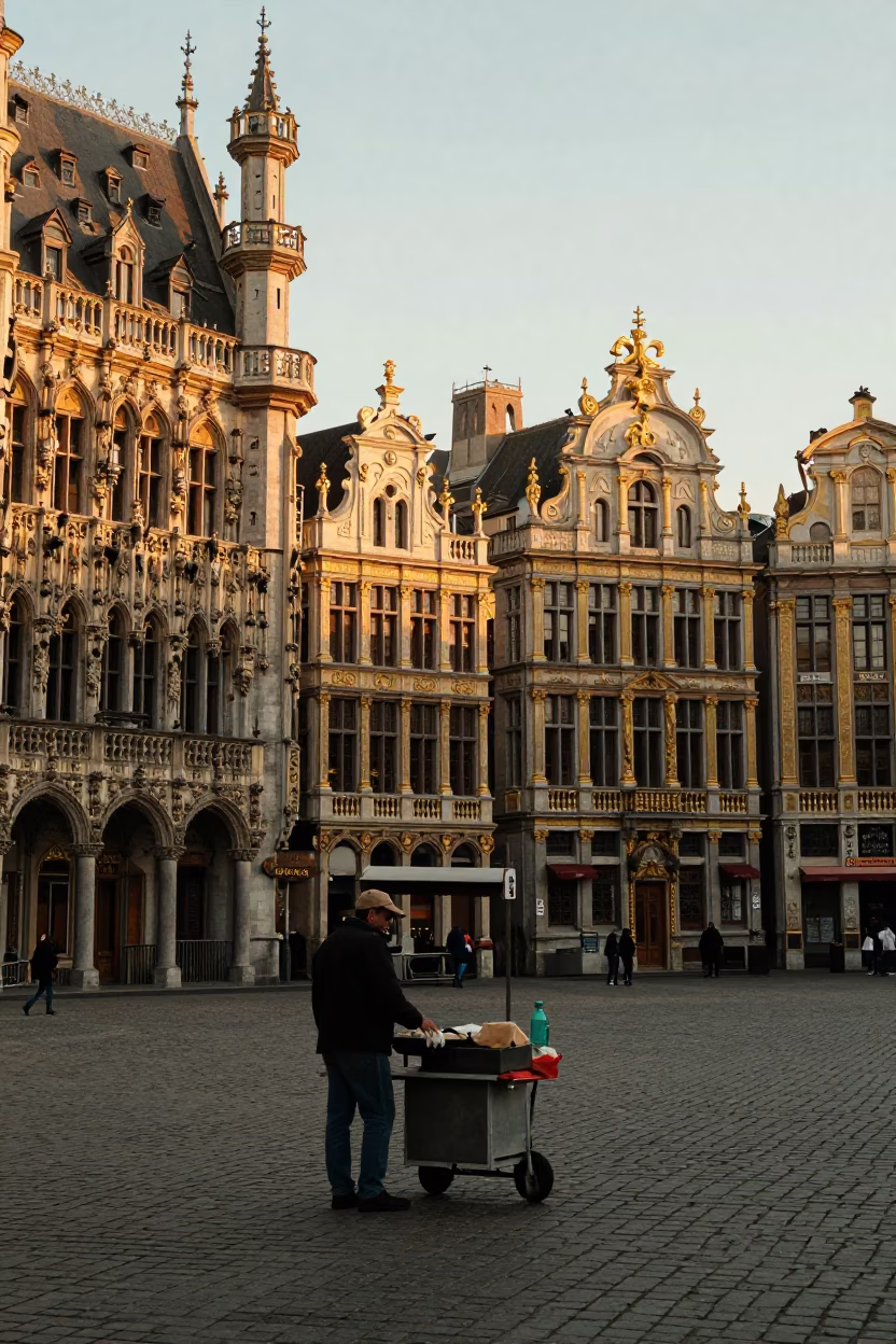 Grand Place at Golden Hour in Brussels in in Brussels, Belgium