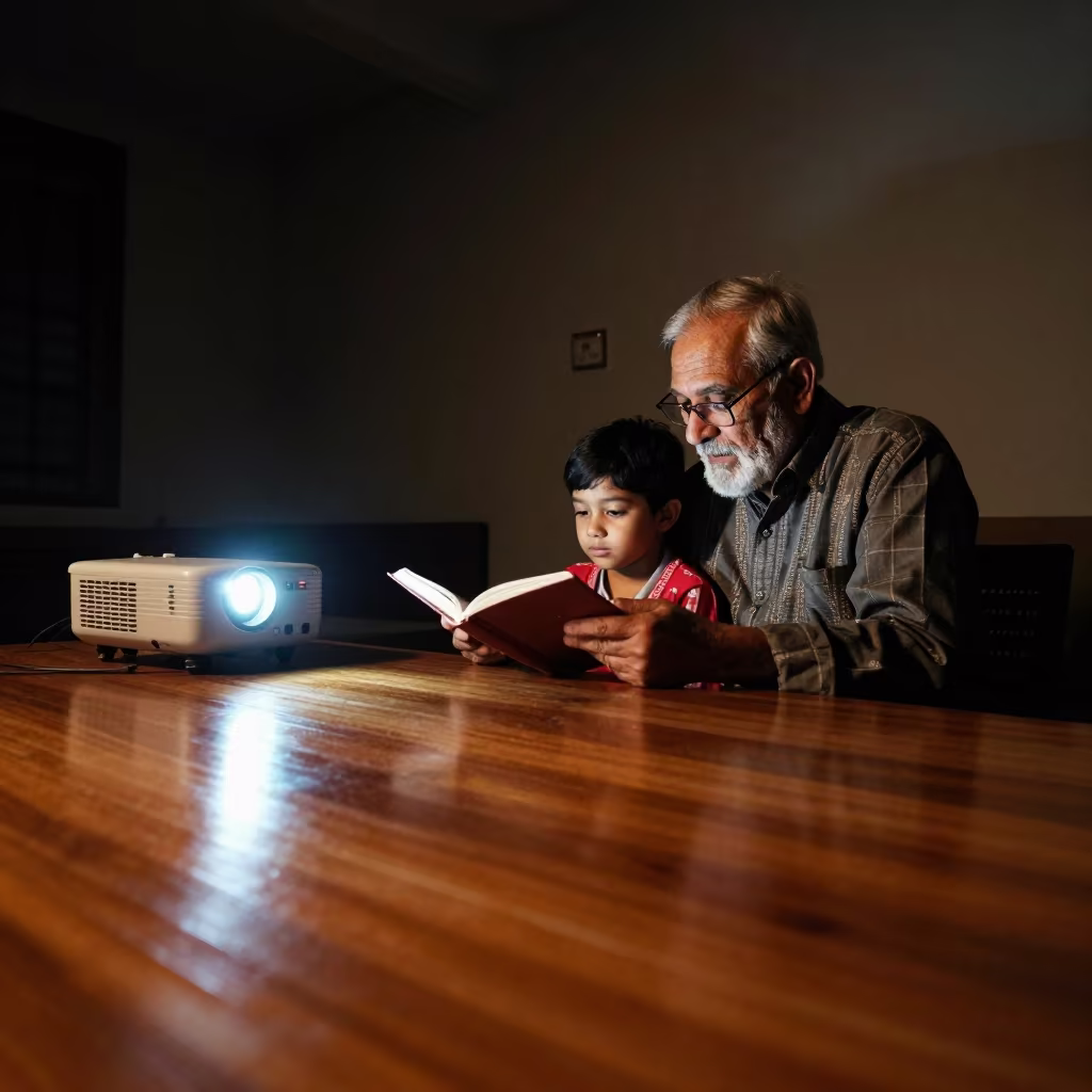 Grandfather Reading to Grandchild in Dhaka Atelier in in an atelier in Dhaka