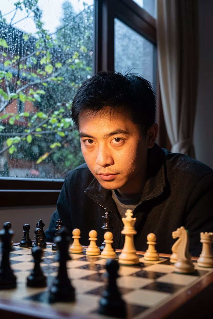 Grandmaster Gaze Under Rainy Spring Light in near Fuzhou