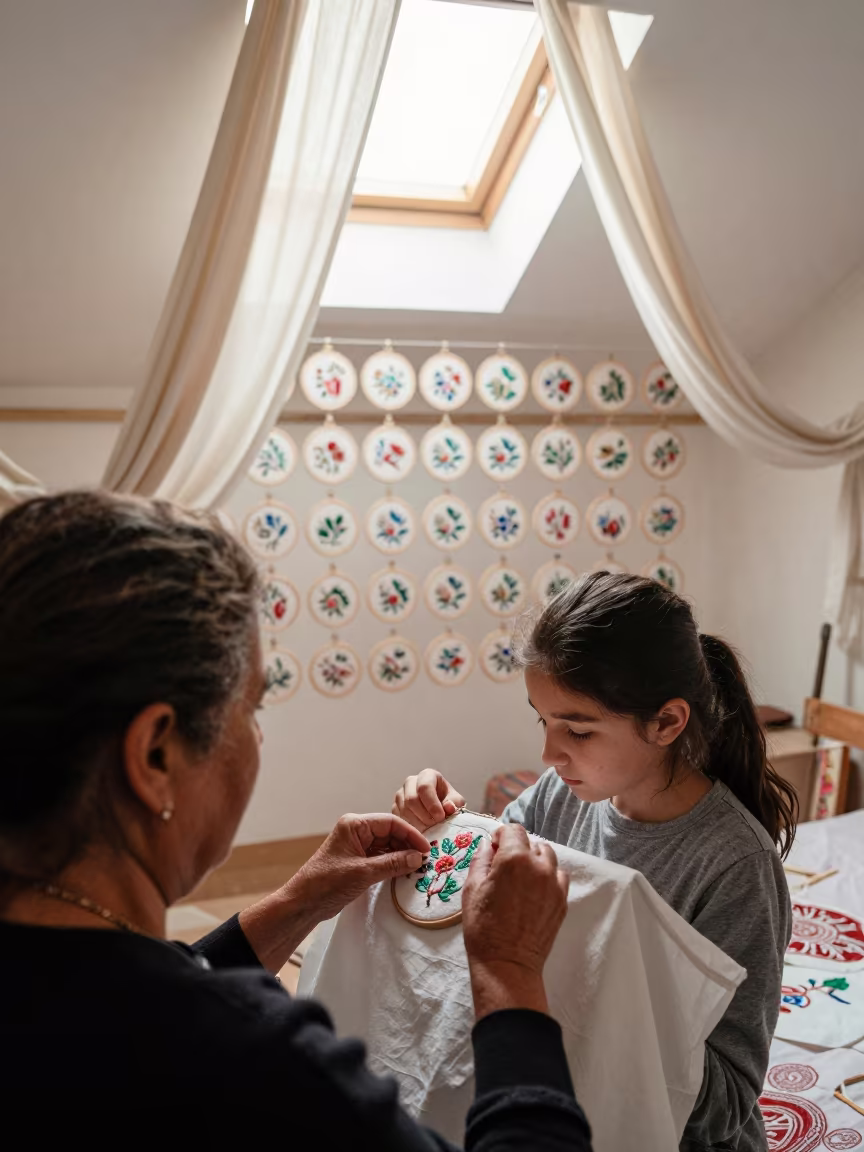 Grandmother and Girl Embroidery in Beni Suef in in Beni Suef