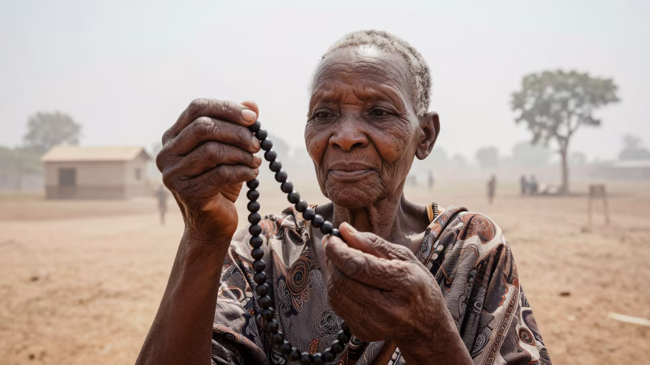 Grandmother Holding Prayer Beads in Kisumu in in Kisumu