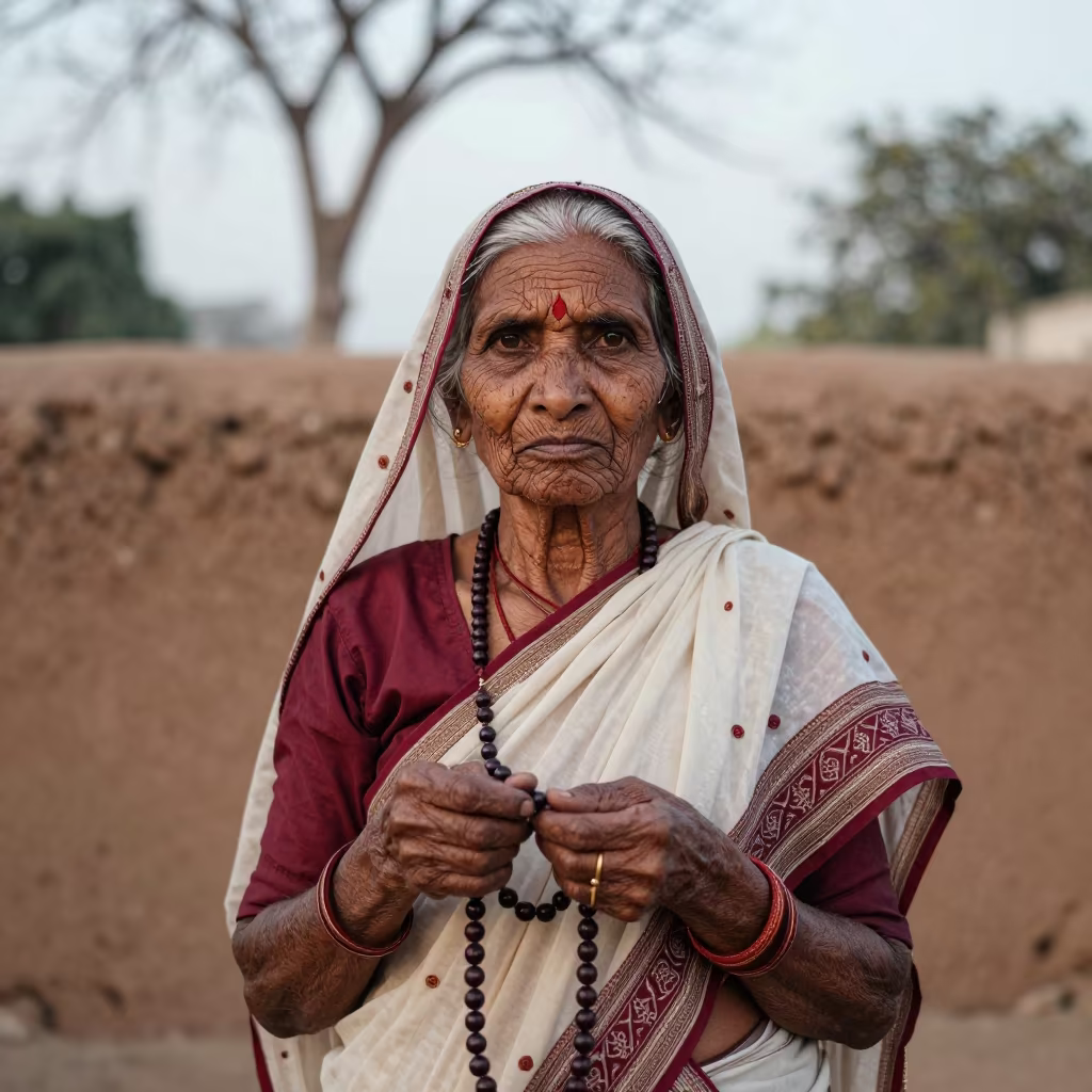 Grandmother Holding Prayer Beads Near Chittoor in near Chittoor