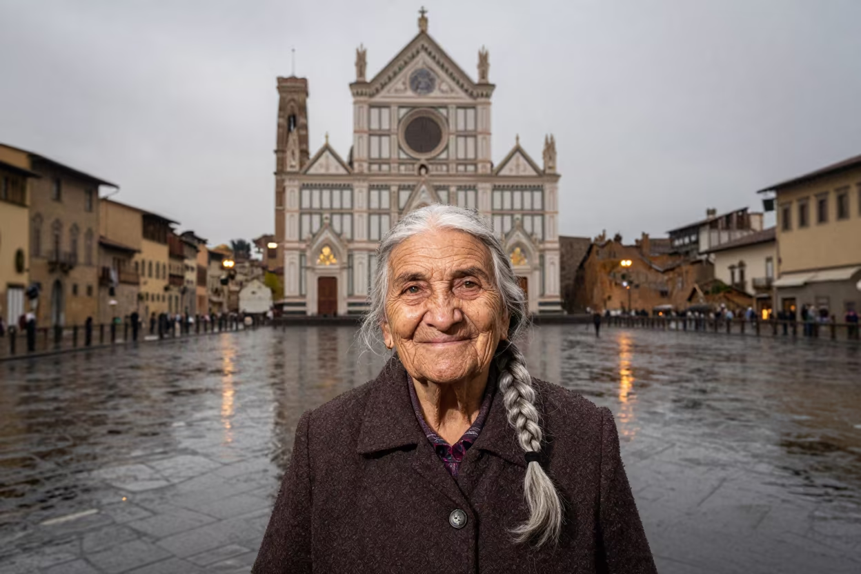 Grandmother Portrait Florence Twilight Water Reflection in in Santa Croce, Florence