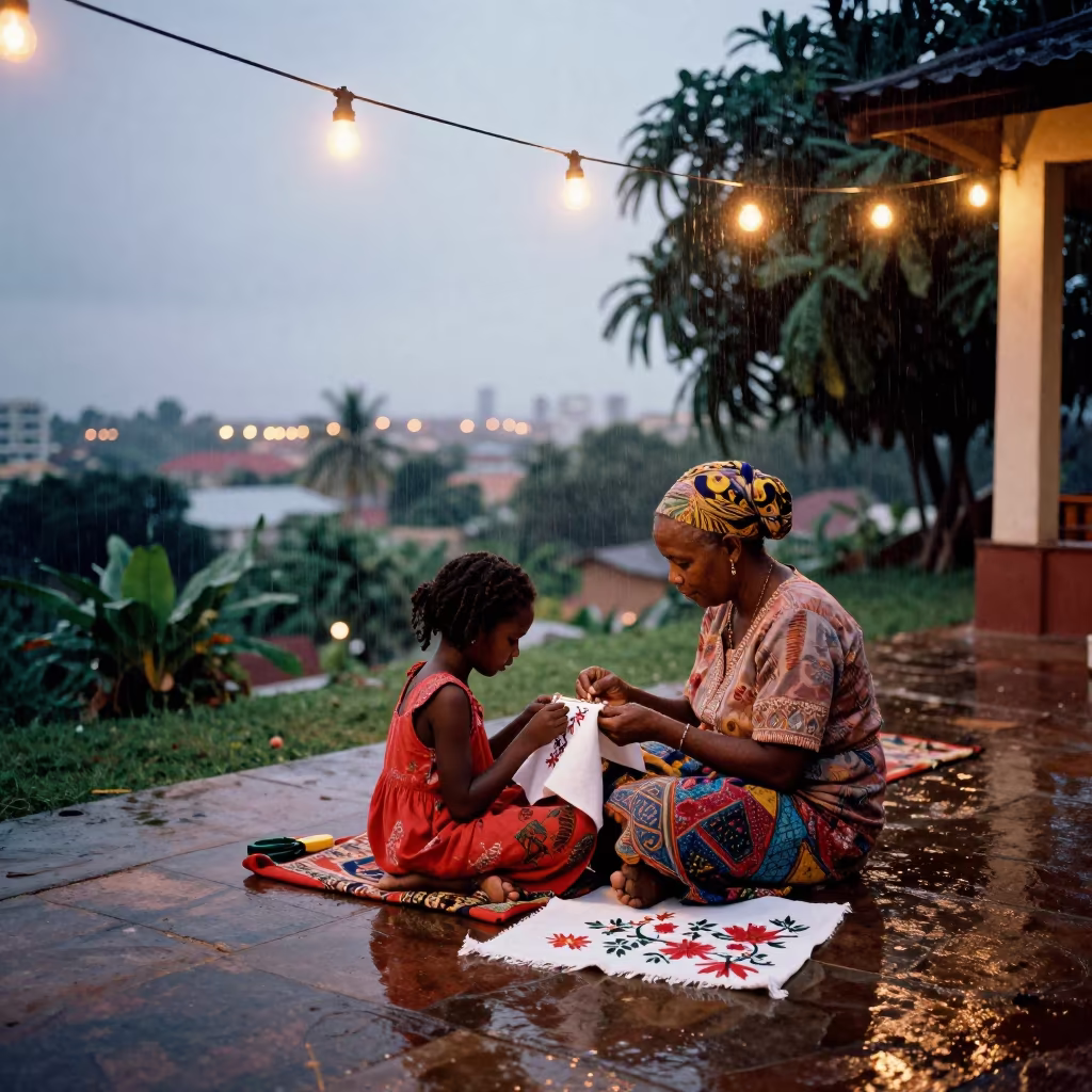Grandmother Teaching Girl Embroidery Near Zanzibar in near Zanzibar