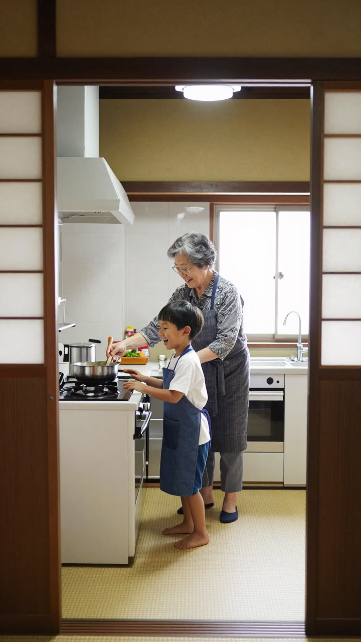 Grandson Cooking in Kyoto in in Kyoto, Japan