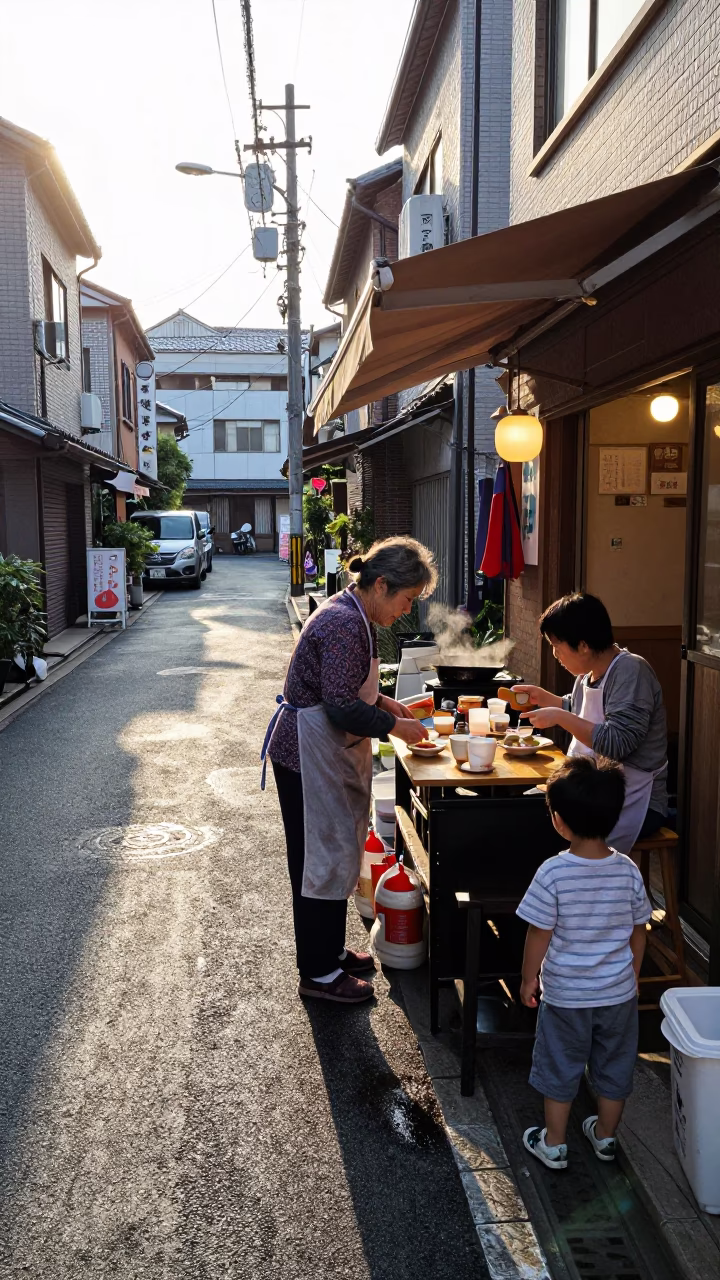 Grandson just after sunrise in Tokyo in in Tokyo, Japan