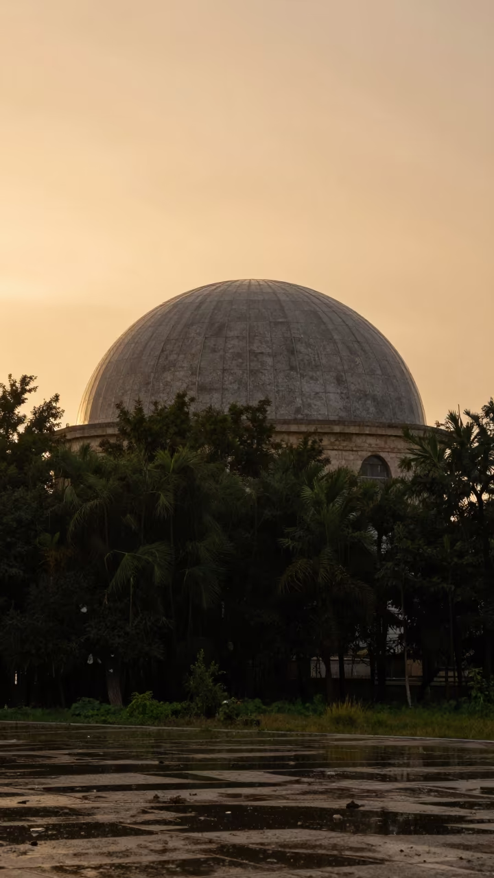 Granite Dome Over Floodplain in Golden Rain in across a floodplain after rain near Bishkek