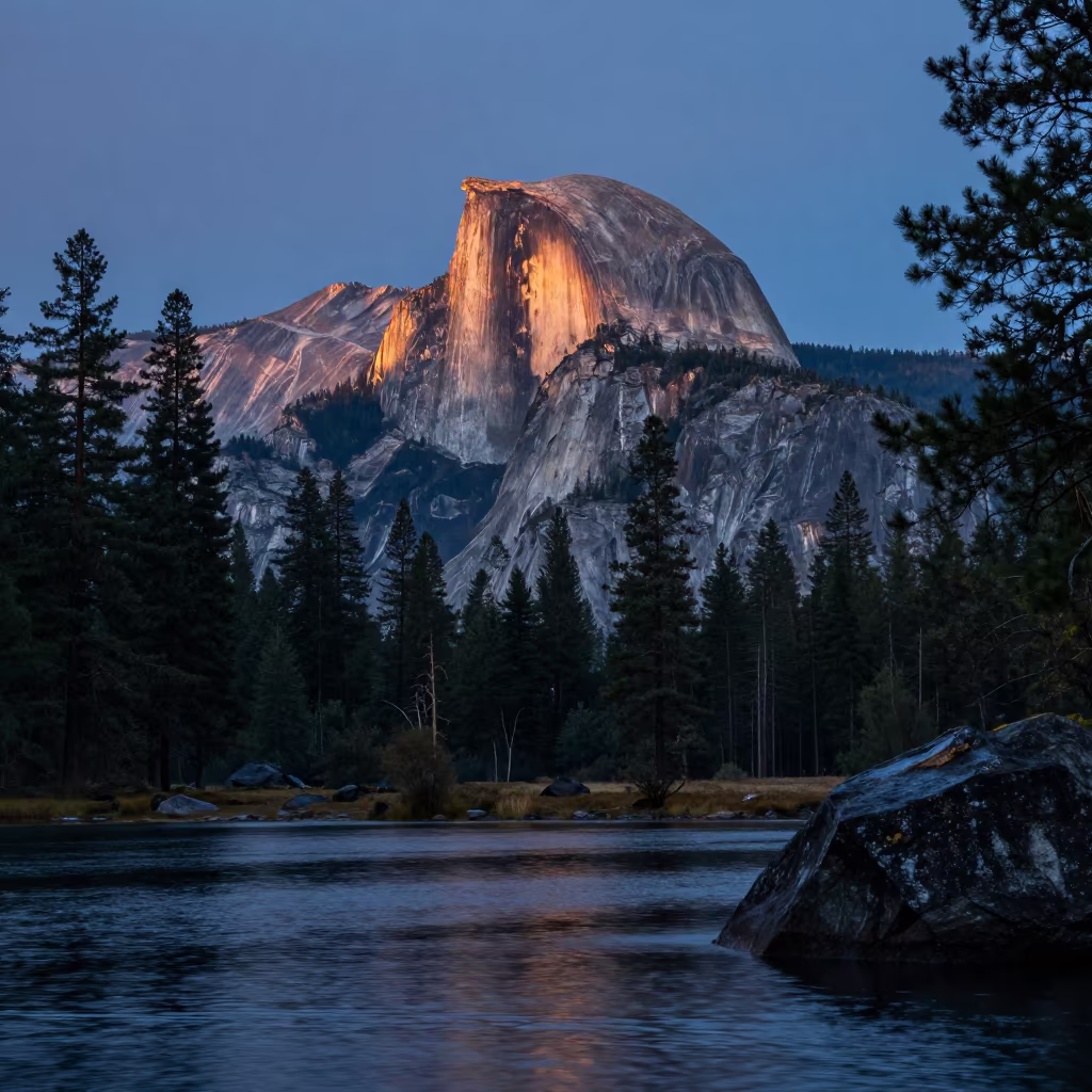 Granite Dome Over Huaraz Pine Forest Blue Hour in near Huaraz