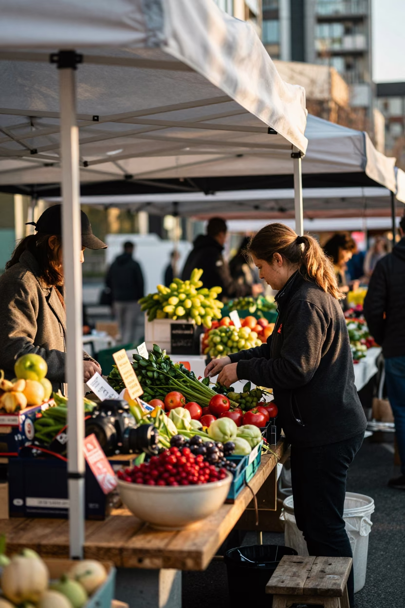 Granville Island Market in Vancouver at Honeyed Evening Light in in Vancouver, British Columbia, Canada