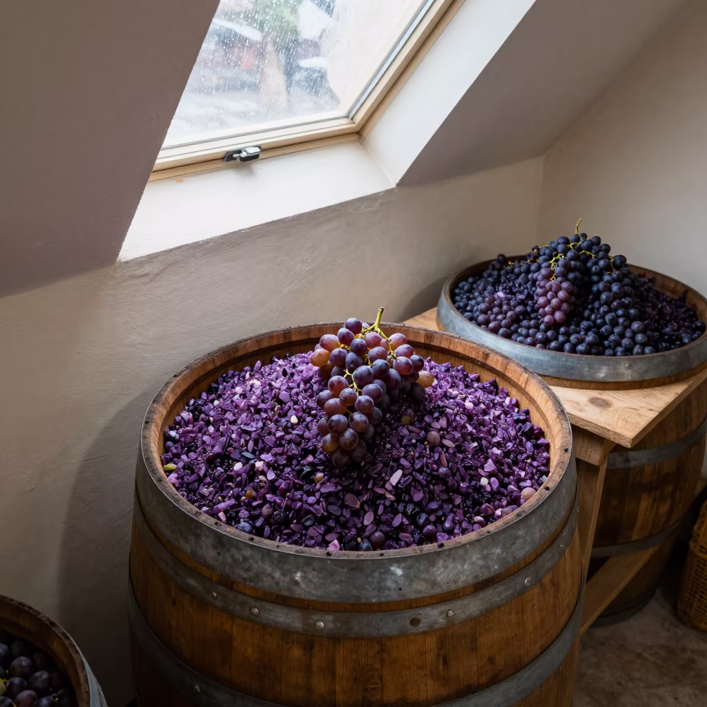 Grape Stomping in Wooden Barrel Jeddah in on a workshop shelf in Jeddah