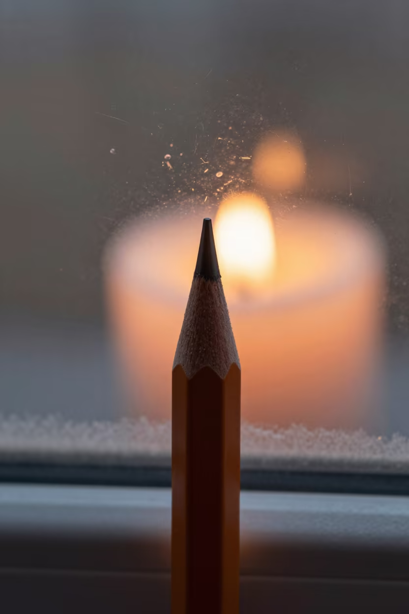 Graphite Crystal Macro on Frosty Window in along a frost-edged windowpane in Ejido