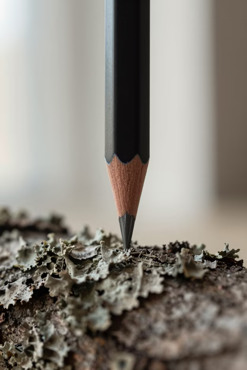 Graphite Crystal Macro on Lichen Bark in on lichen-covered bark in Osh