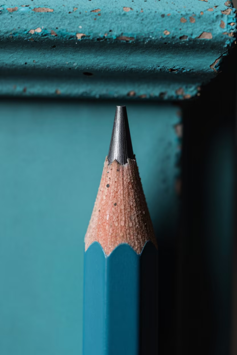 Graphite Crystal Structure Macro Pencil Tip in against weathered turquoise paint in Southampton