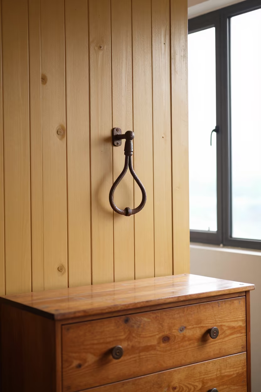 Grappling Hook on Hotel Door in Afternoon Light in on a hotel dresser near Chongqing