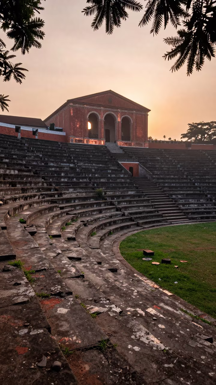 Grass Growing Through Ancient Amphitheater Steps in inside a roofless nave near Chiclayo
