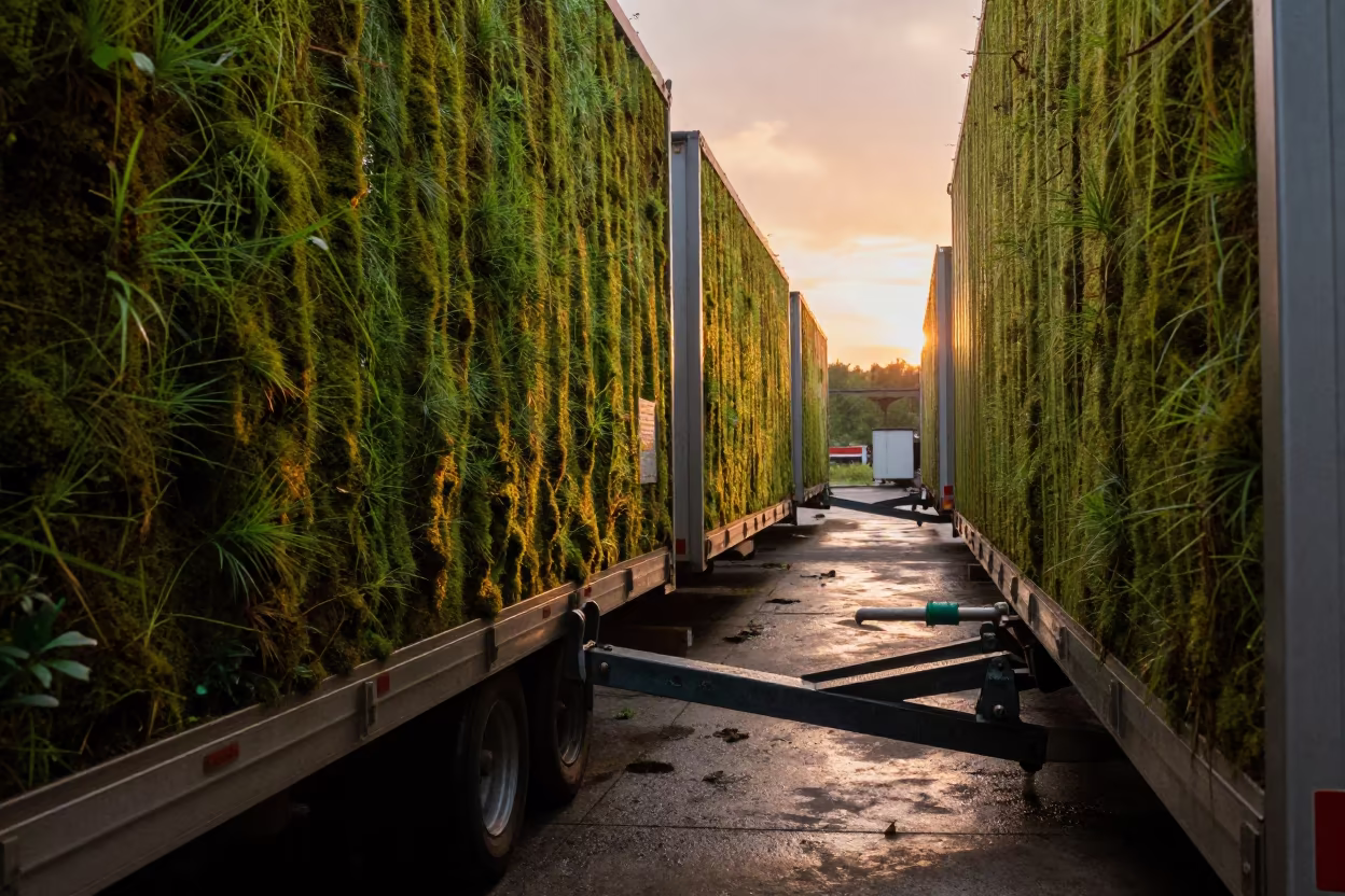 Grass-Covered Trailer Jack in Assela Cross-Dock in inside a cross-dock lane in Assela