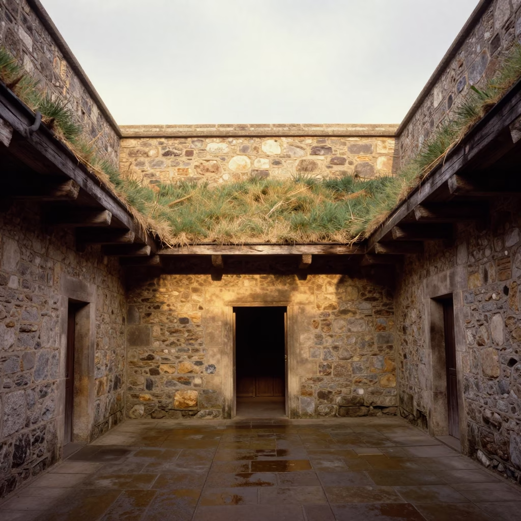 Grass Roof Earth House Cambridge Atrium in inside a vaulted atrium in Cambridge
