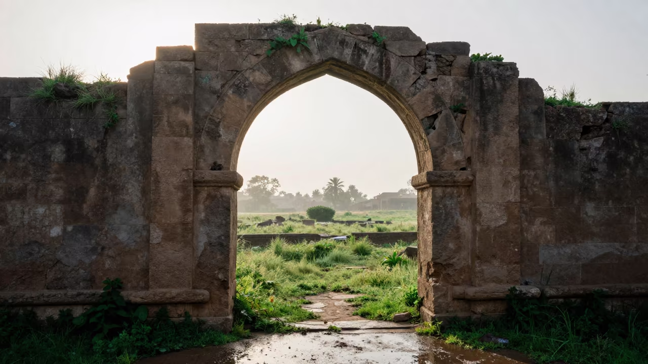 Grass Through Broken Stone Arch Omdurman in beneath a broken stone arch near Omdurman