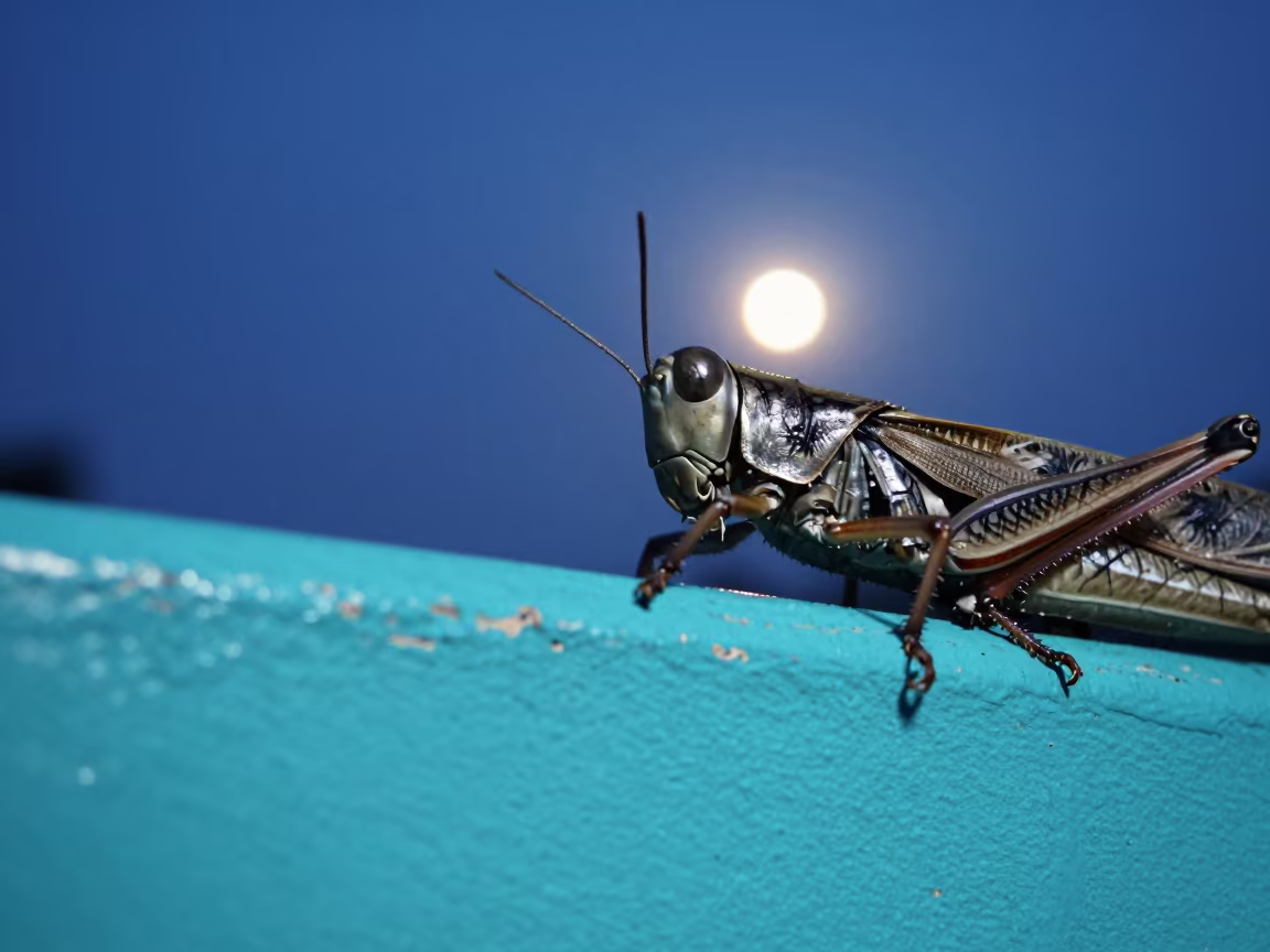 Grasshopper Leg Joint Turquoise Wall Willemstad in against weathered turquoise paint in Willemstad