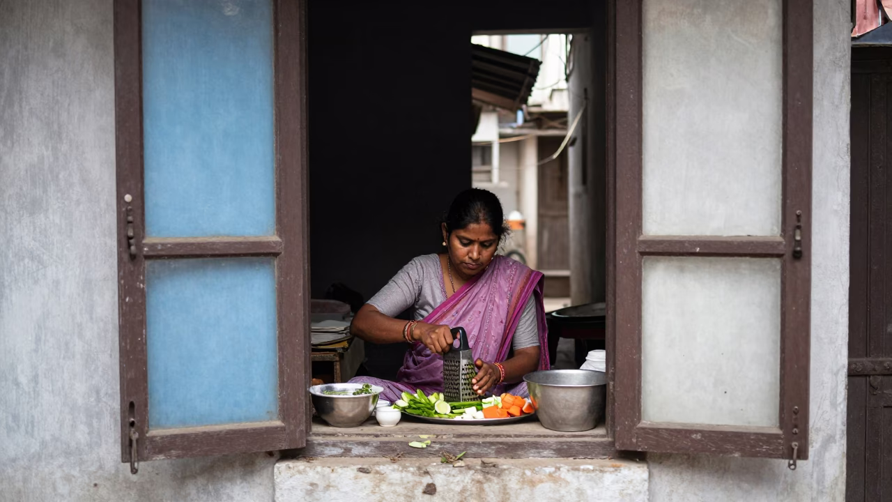 Grating Vegetables in Delhi in in Delhi, India