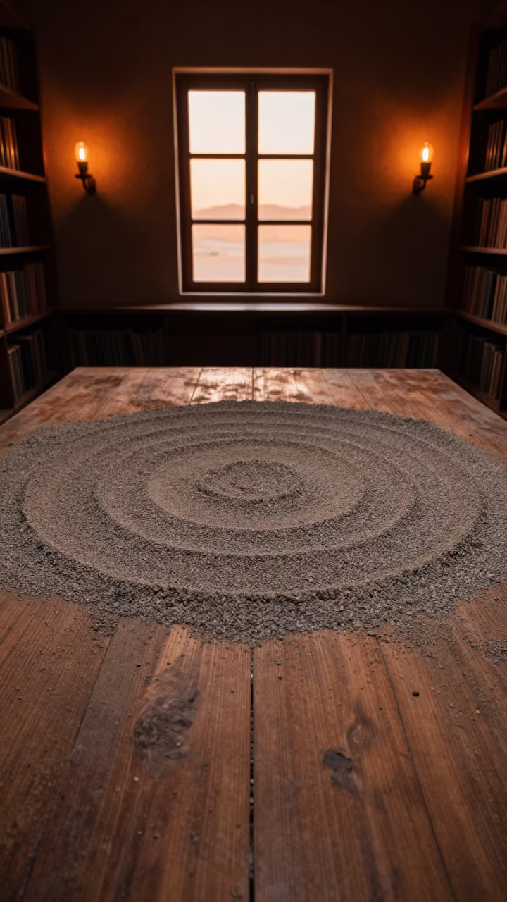 Gravel Desert Reg on Library Table in Jeddah in on a dusty library table in Jeddah