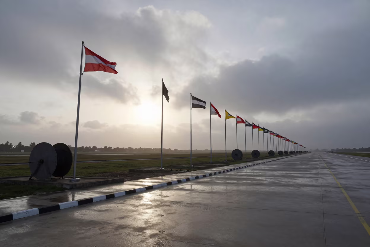 Gray Dawn Over Hargeisa Airbase Range Flag in along an airbase flight line near Hargeisa