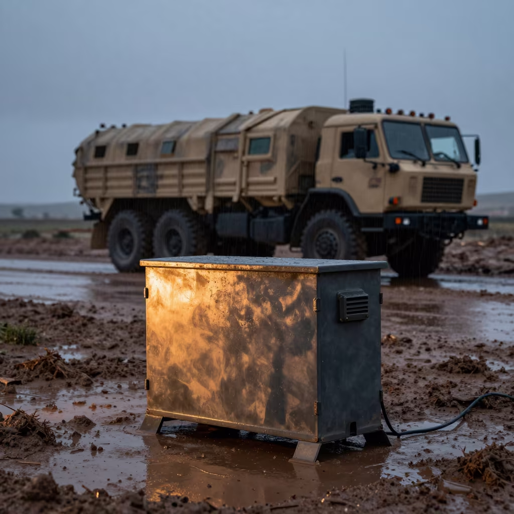 Gray Dawn Ration Heater Box Beside Convoy in beside a convoy halt on open ground in Morocco