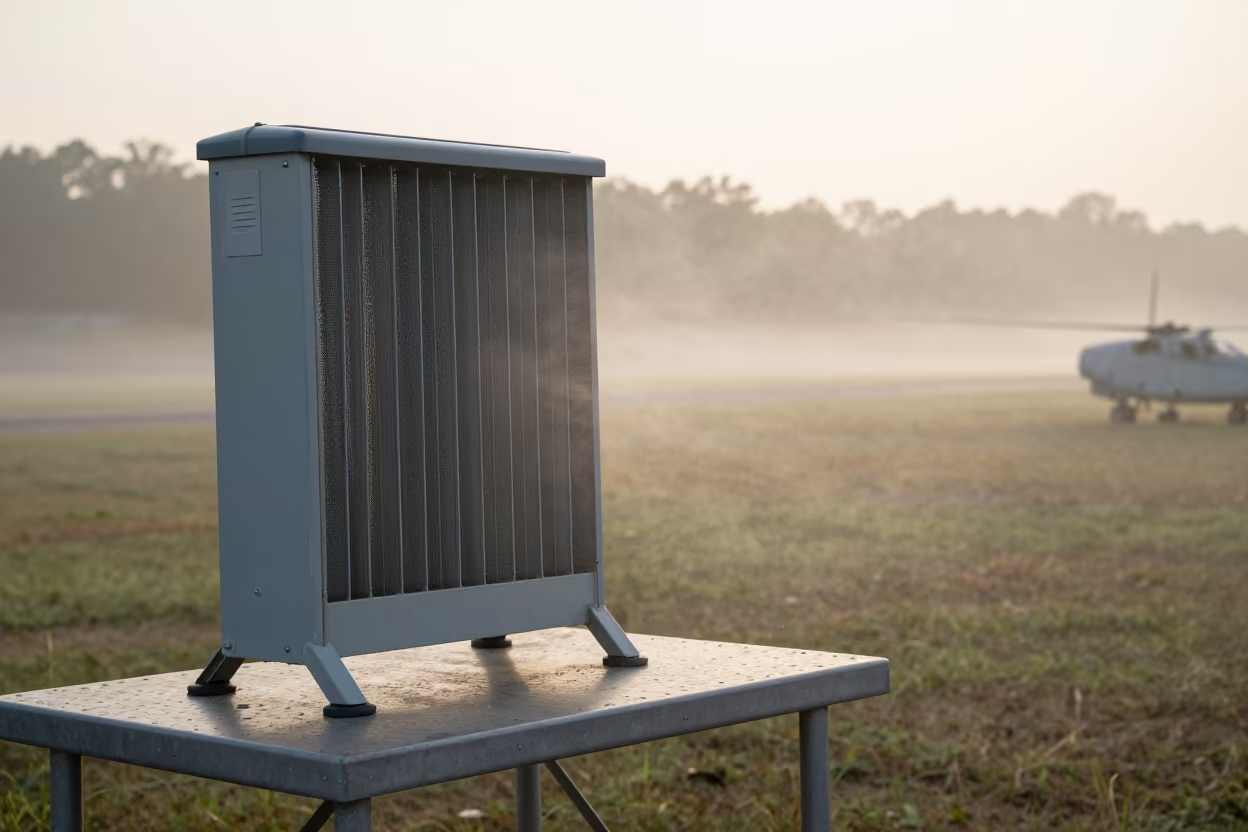Gray Dawn Ration Heater on Mississippi Flight Line in along an airbase flight line in Mississippi