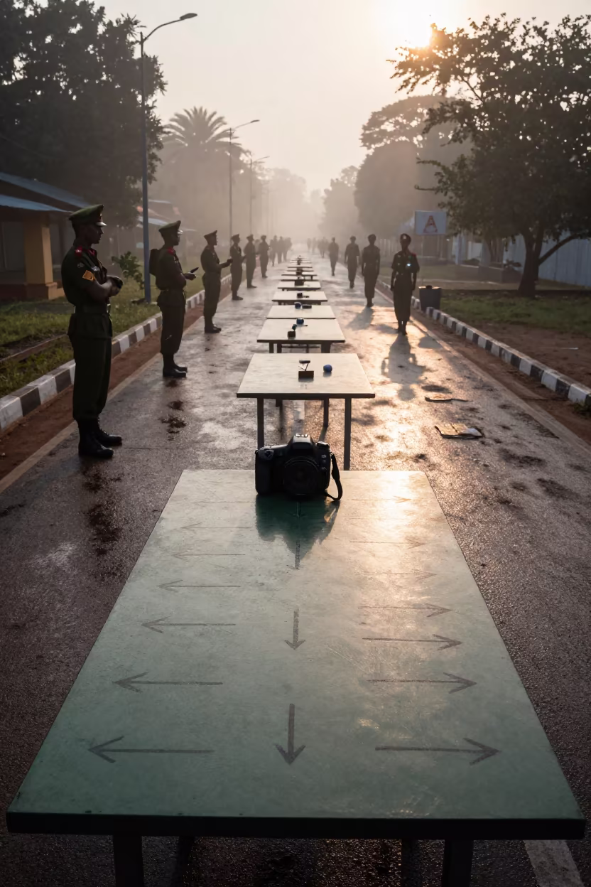 Grease Pencil Map Arrows at Myanmar Dawn in at a checkpoint lane in Myanmar