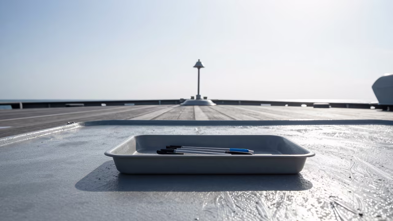 Grease Pencil Map Tray on Naval Deck in on a naval deck in rough wind near Hama