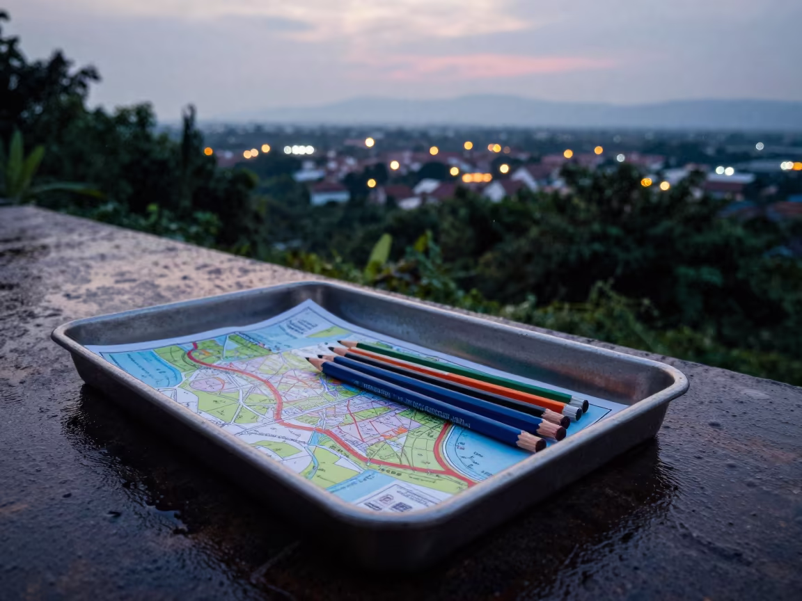 Grease Pencil Map Tray at Thailand Twilight in beside a convoy halt on open ground in Thailand