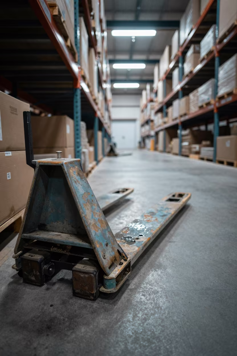 Grease Smears on Fork Tip Guard Bin in Hsinchu Warehouse in inside a warehouse aisle in Hsinchu