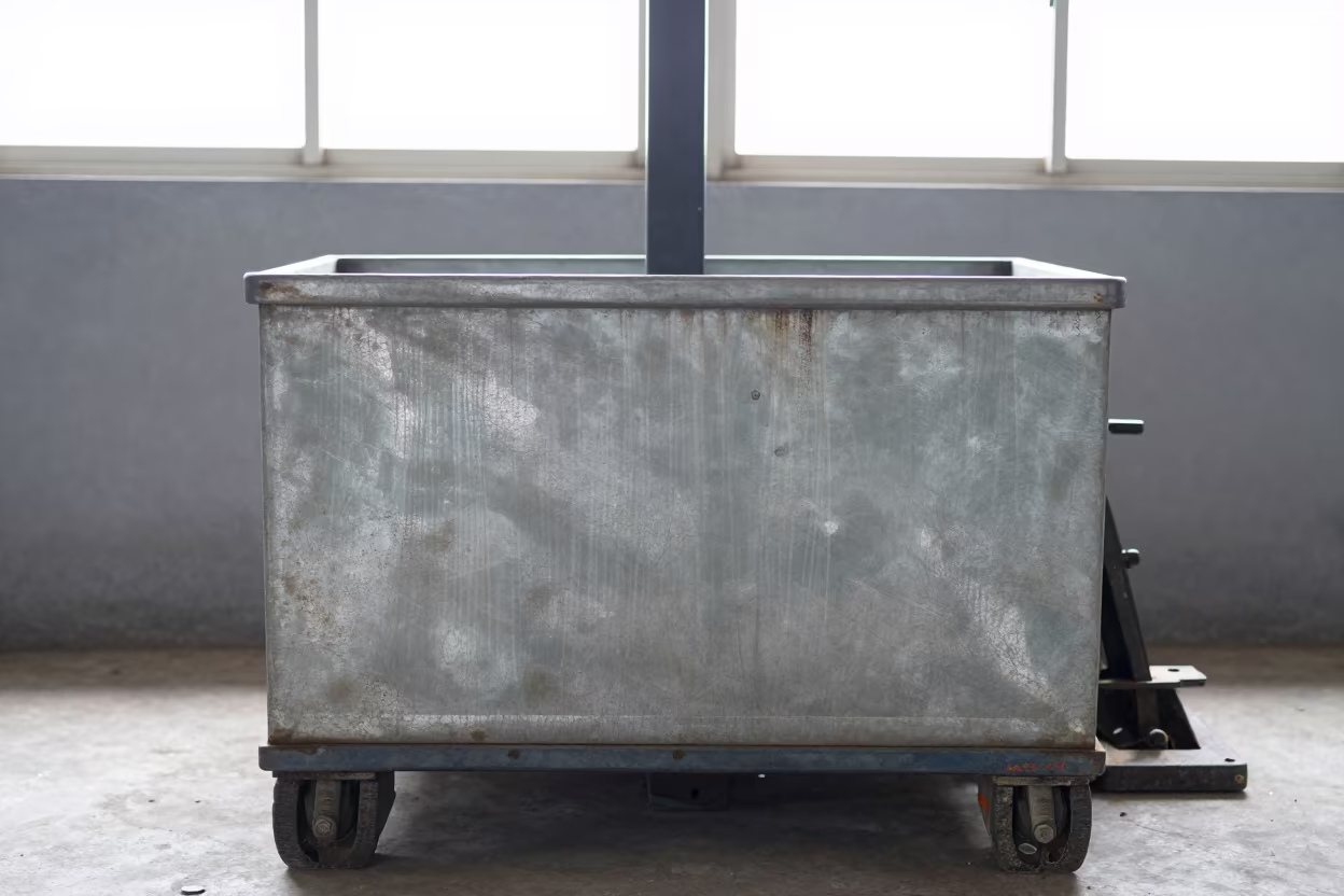 Grease Smears on Fork Tip Guard Bin in inside a dispatch office above the dock near Rajkot