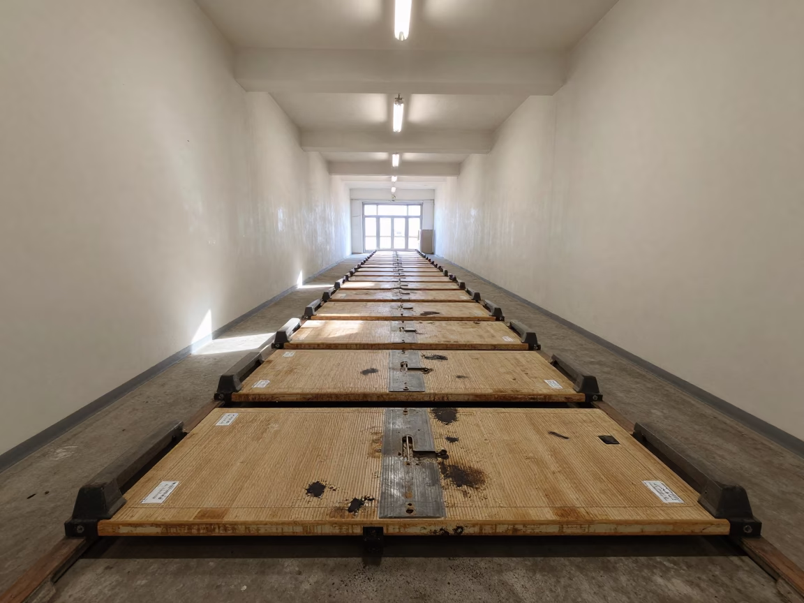 Grease-Stained Wear Gauge Board at Split Sorting Belt in at a parcel sorting belt near Split