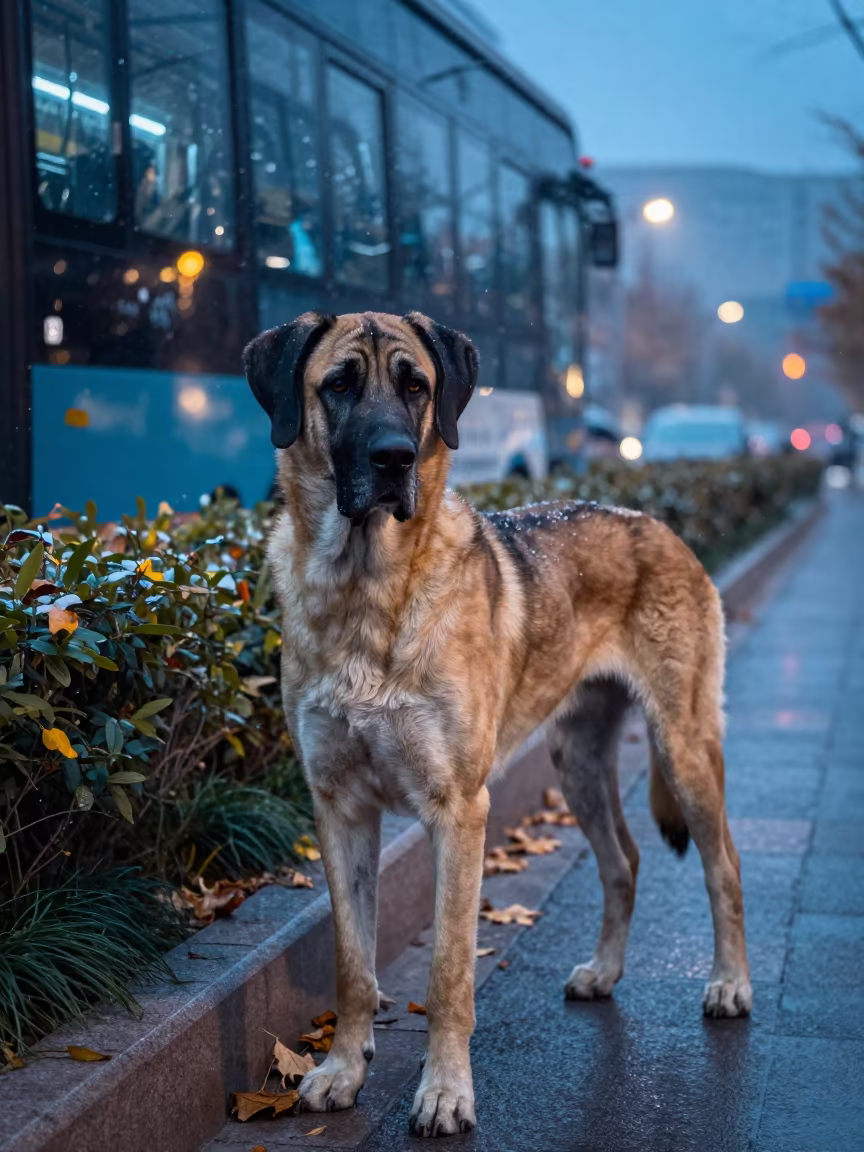 Great Dane in Kunming Autumn Snow Garden in near a garden edge with soft morning light and an uncluttered background in Kunming