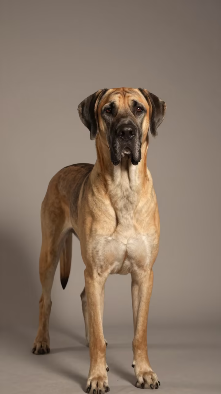 Great Dane Portrait in Yaounde Studio in in a quiet portrait studio with a plain backdrop and eye-level framing in Yaounde